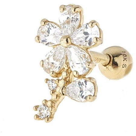 Body Expressions CZ 10kt Yellow Gold Large Flower Design Cartilage Earring