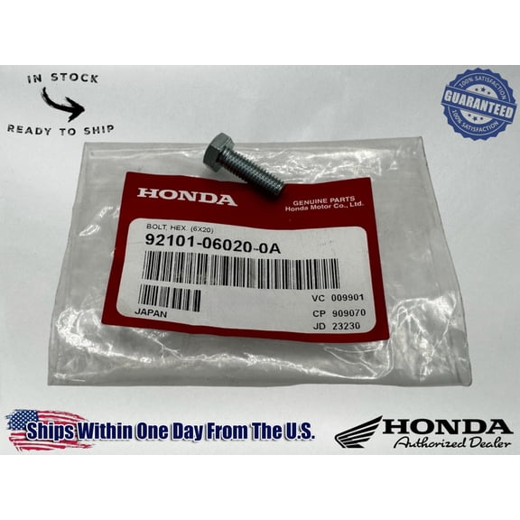 Honda Genuine OEM Authentic Hex Bolt 6X20 92101-06020-0A