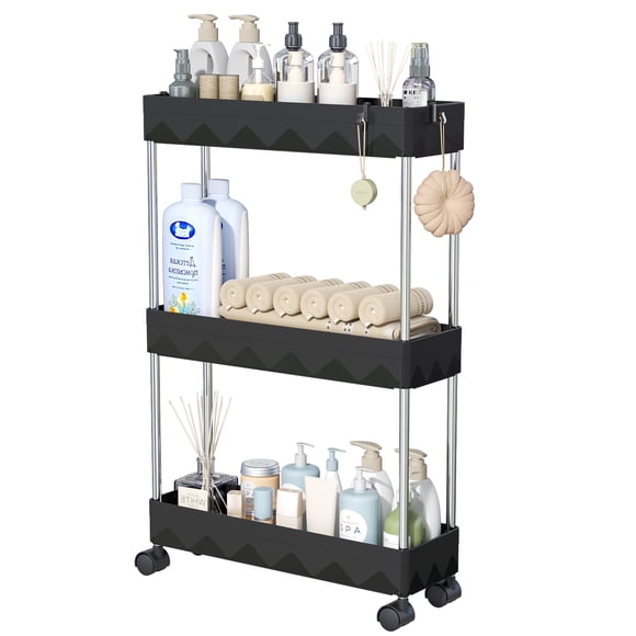 Cshidworld Carrito de Almacenamiento Rodante Delgado de 3 Niveles, Organizador de Almacenamiento para Baño, Unidad de Estantería Utilitaria para Oficina, Baño, Cocina, Cuarto de Lavado y Lugares Estr