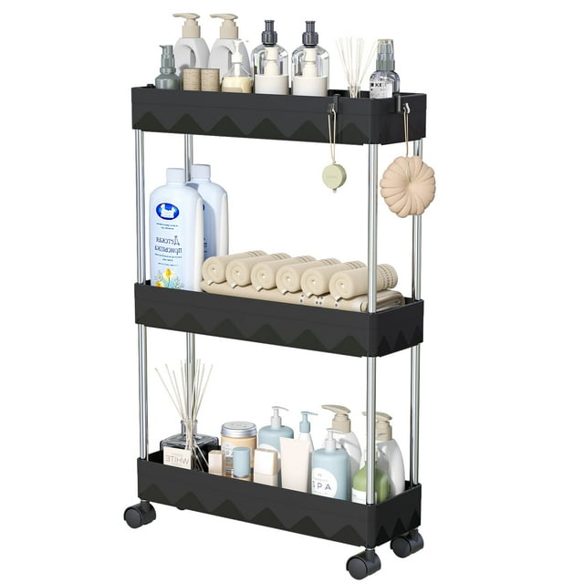 Cshidworld Carrito de Almacenamiento Rodante Delgado de 3 Niveles, Organizador de Almacenamiento para Baño, Unidad de Estantería Utilitaria para Oficina, Baño, Cocina, Cuarto de Lavado y Lugares Estr