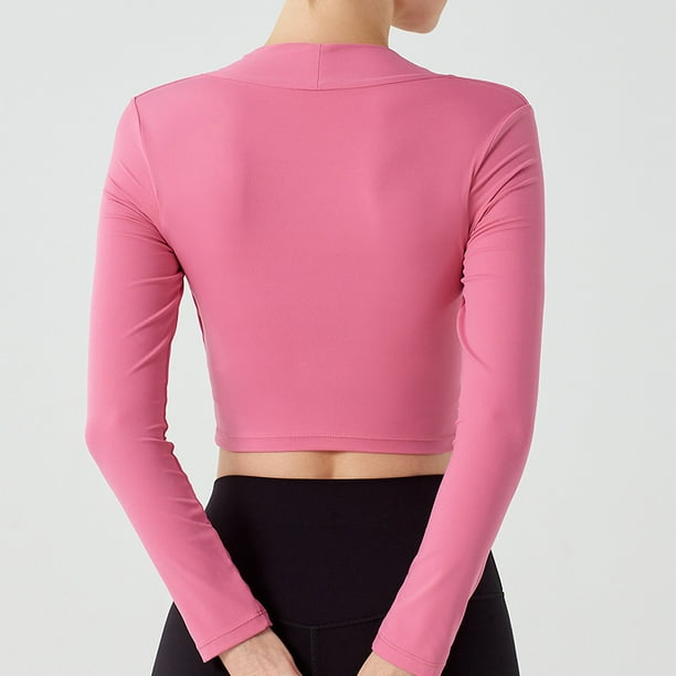 Abrigo de manga larga de yoga sin espalda sexy de otoño para mujer, ropa de entrenamiento semifija ajustada que combina con todo
