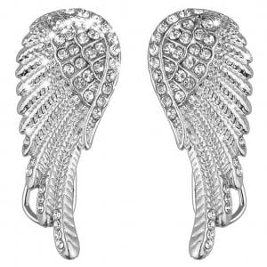 - Fancyleo 2 Pairs Angel Wing Earrings Studs Women Plated Silver Zircon Tone Jewelry