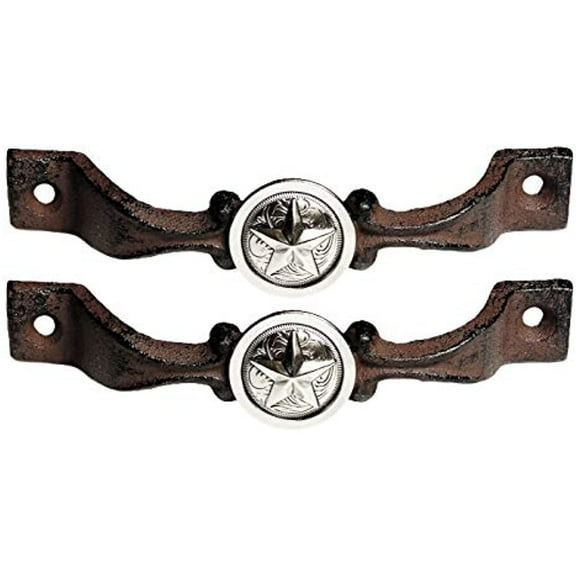Urbalabs Cast Iron Concho Kitchen Cabinet Handles and Drawer Pulls Antique Country Home Rustic Decor Farmhouse Cabinet Handle Texas Western Star Cabinet Kitchen Dresser Knobs (2, Smooth Silver Star)