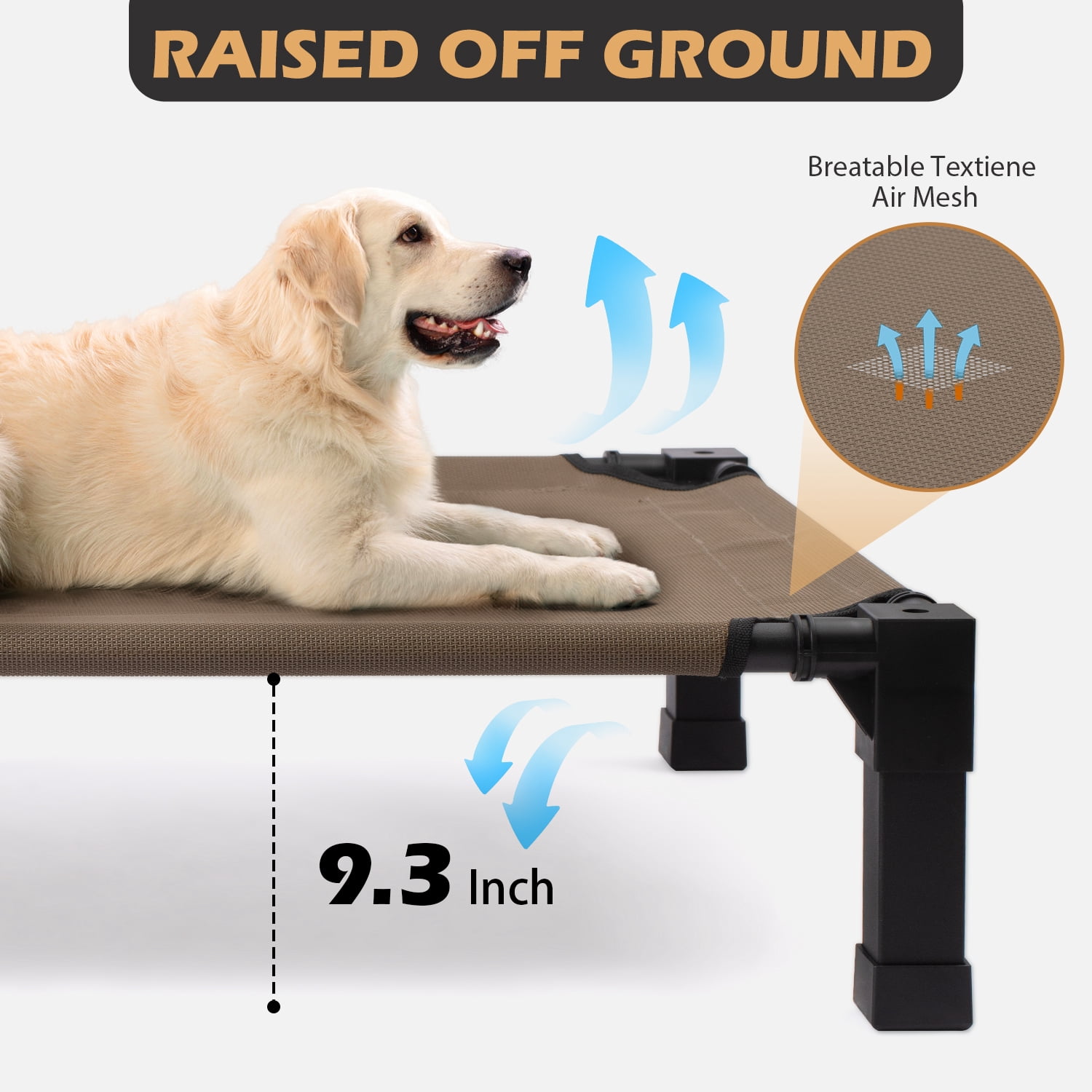 Niubya Cooling Elevated Dog Bed, Portable Raised Pet Cot with Removable Canopy and Washable Mesh,Large,Brown