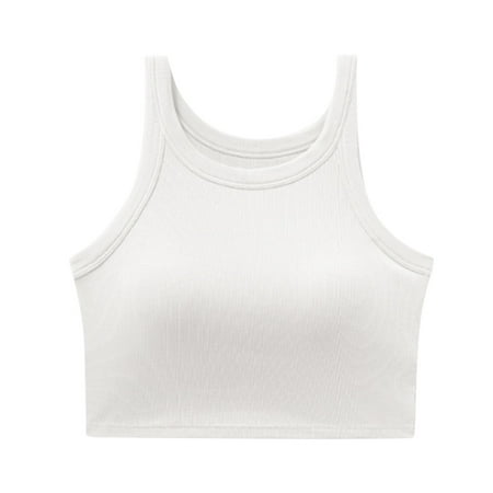ShomPort Women s Yoga Sports Tank Tops Summer Built-In Bra Tight Knit Vests Round Neck Padded Yoga Bra