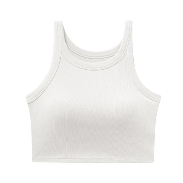 AherBiu Crop Tank Tops for Women with Built in Bra Ribbed Workout Camisole Sleeveless Basic Athletic Yoga Tops