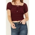 thumbnail image 3 of Shyanne Women's Puff Sleeve Smocked Bodice Top Maroon XX-  US, 3 of 3