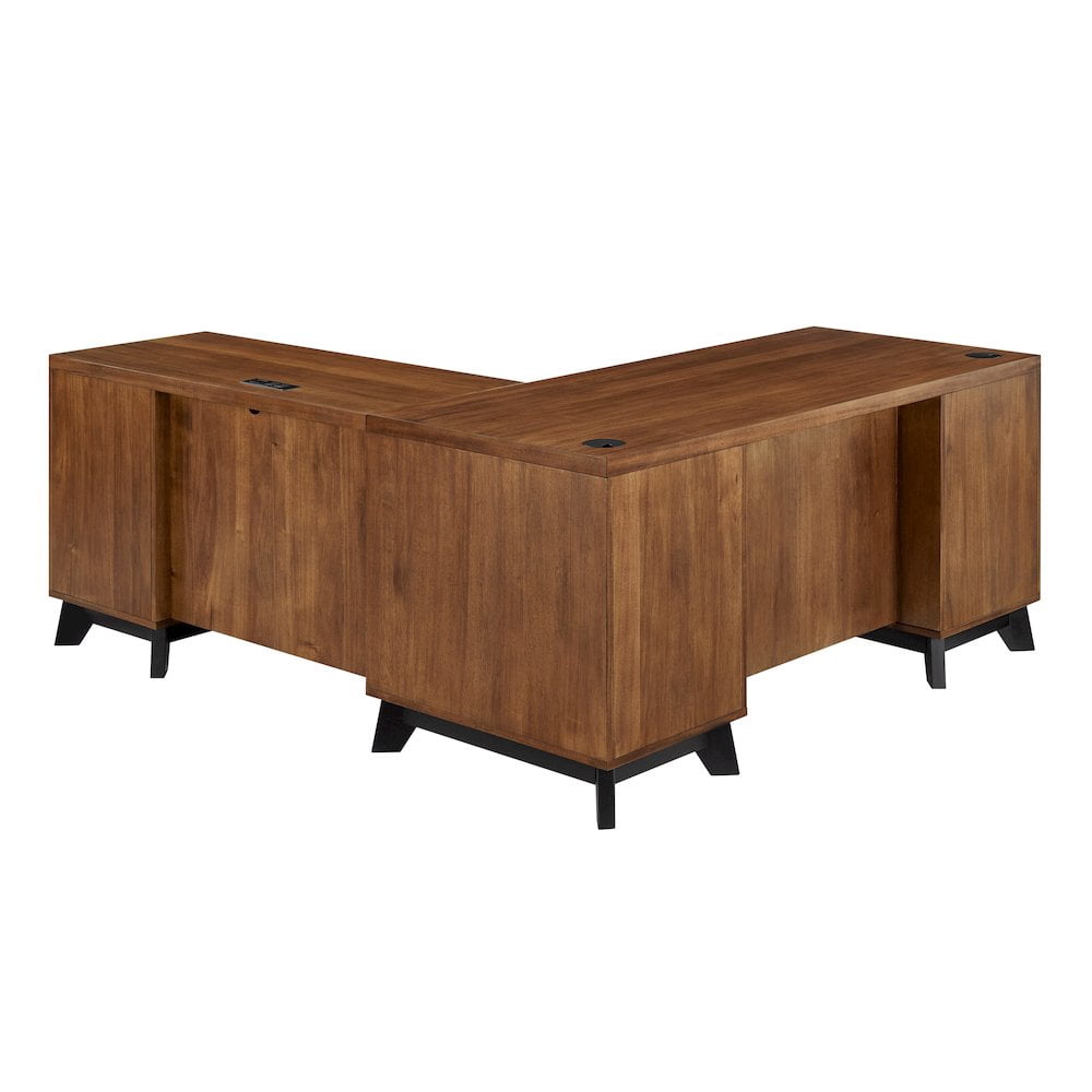 Modern Double Pedestal L-Desk Wood Office Desk Rich Medium Brown
