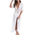 thumbnail image 1 of PVCS Cardigan de Plage pour Femmes à Enfiler, Manches Courtes, Robe Unie, Col en V, Dentelle, Longue Robe, 1 of 9