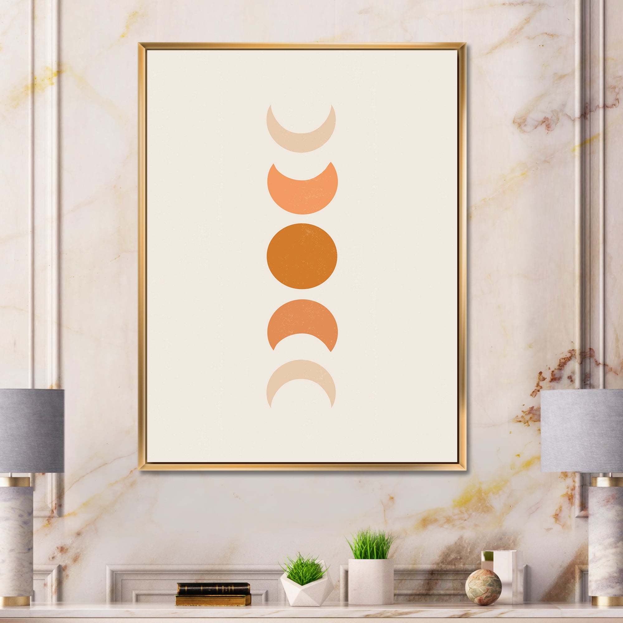 Designart 'Minimalist Different Moon Phases' Modern Framed Canvas Wall Art Print