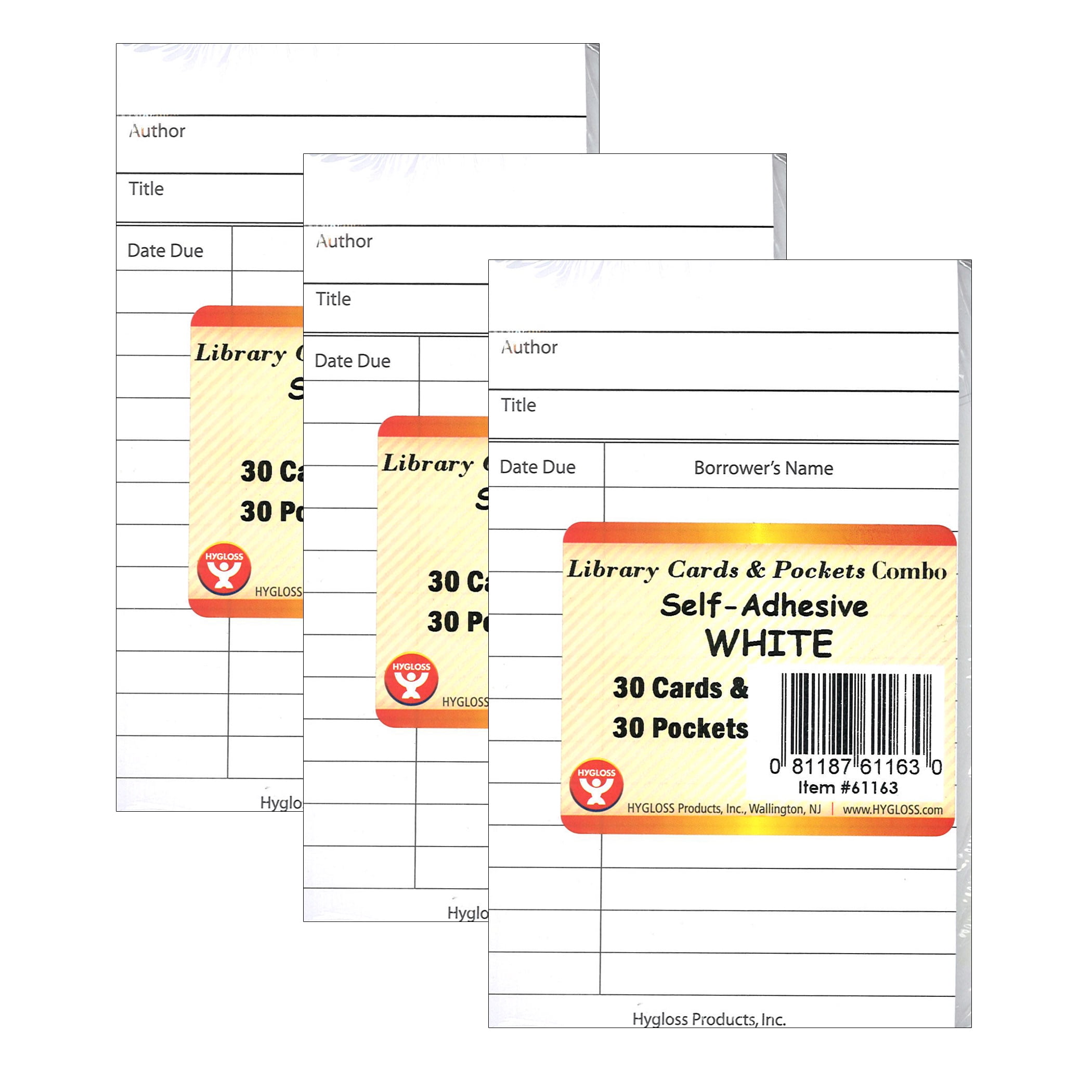 Hygloss Products Inc 50 White Self-Adhesive Library Pockets and Cards Sets 