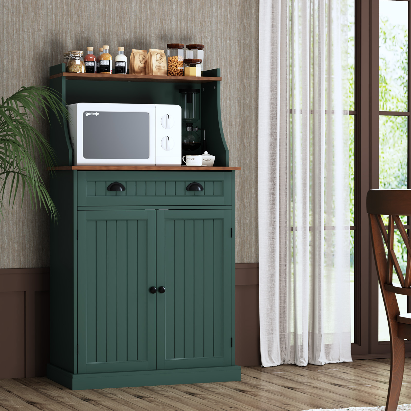 Kitchen Microwave Pantry Storage Cabinet with Drawers & Cabinets for Kitchen Organization, Green