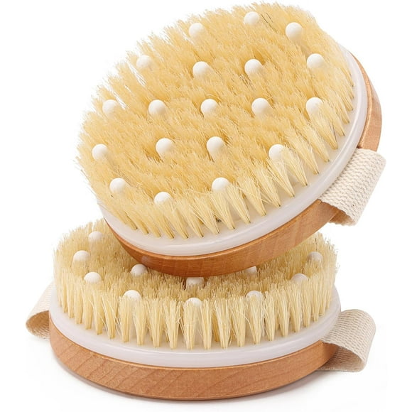 2-Pack Dry Brushing Body Brush for Lymphatic Drainage, Round Dry Exfoliating Brush with Massage Nodes for Cellulite, Dry Skin