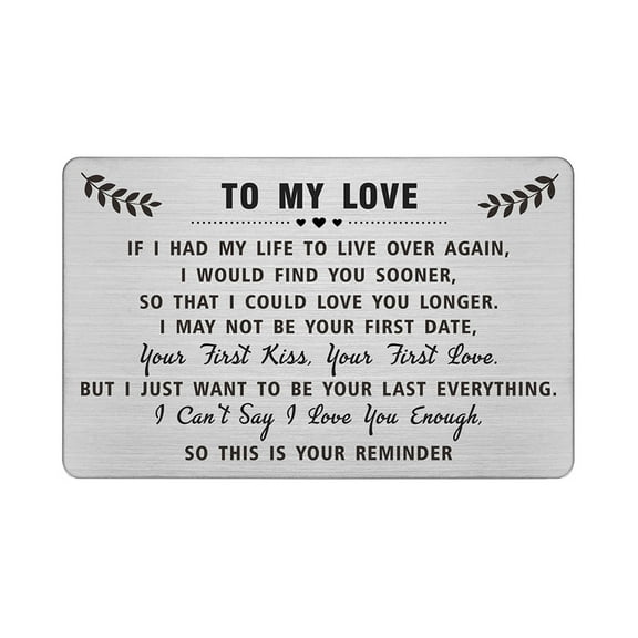 DEGASKEN To My Love Card for Him, Christmas Valentines Cards for Boyfriend Husband Birthday Metal Wallet Card