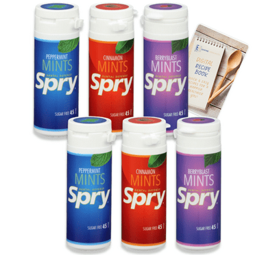 Empire Mercante Mint Set with Healthy Recipe Book works with Spry 100% Xylitol Mints Variety Pack of 6, Sugar-Free, Gluten-Free, Non-GMO, Dental Defense and Dry Mouth Relief 162g total 270 mints