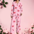 thumbnail image 5 of Pajamas for Women Set Silk Valentines Pjs Long Sleeve Bow Print Sleepwear Soft Button down Loungewear Pajama Set Women, 5 of 9