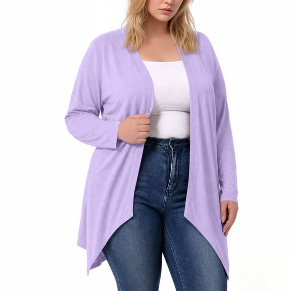 Stamzod Women's Plus Size Cardigan Open Front Lightweight Long Sleeve Cardigan Sweaters Fall Fashion 2026 Cardigans Purple C XXXXL