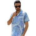 thumbnail image 4 of Guardurnaity Camisa de playa hawaiana Solapa abotonada Manga corta Patrón de hoja tropical simple Top Camiseta de estilo vintage de secado rápido Camisetas Azul claro SG, 4 of 6