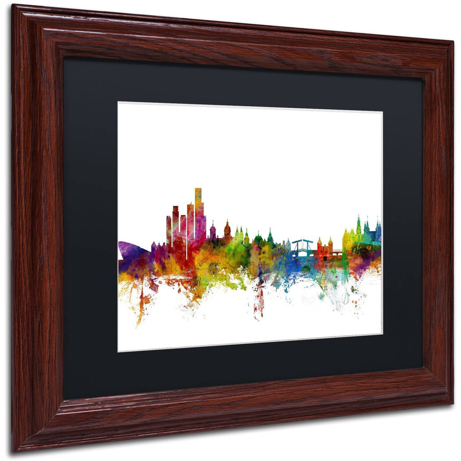 Trademark Fine Art "Amsterdam Skyline II" Canvas Art by Michael Tompsett Black Matte, Wood Frame