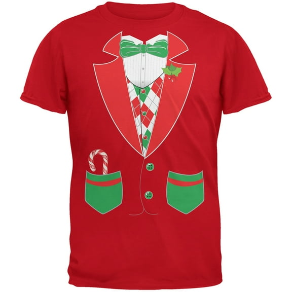 Christmas Tuxedo Costume Red Adult T-Shirt - Large