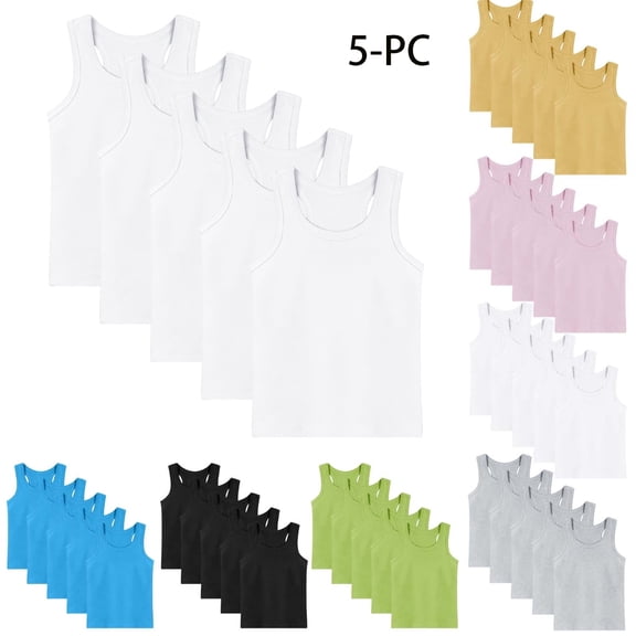 Afuyipoi 5-Pack Kids Solid Cotton Tank Top (1-13 Years) Summer Sleeveless Camisole Breathable Round Neck Undershirt Value Pack White 2T