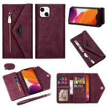 Dteck Case for iPhone 13 mini 5.4-inch,Retro Magnetic Leather Wallet Zipper Card Holder Pocket Flip Wrist Strap Shoulder Strap Crossbag Cover for iPhone 13 mini,Winered