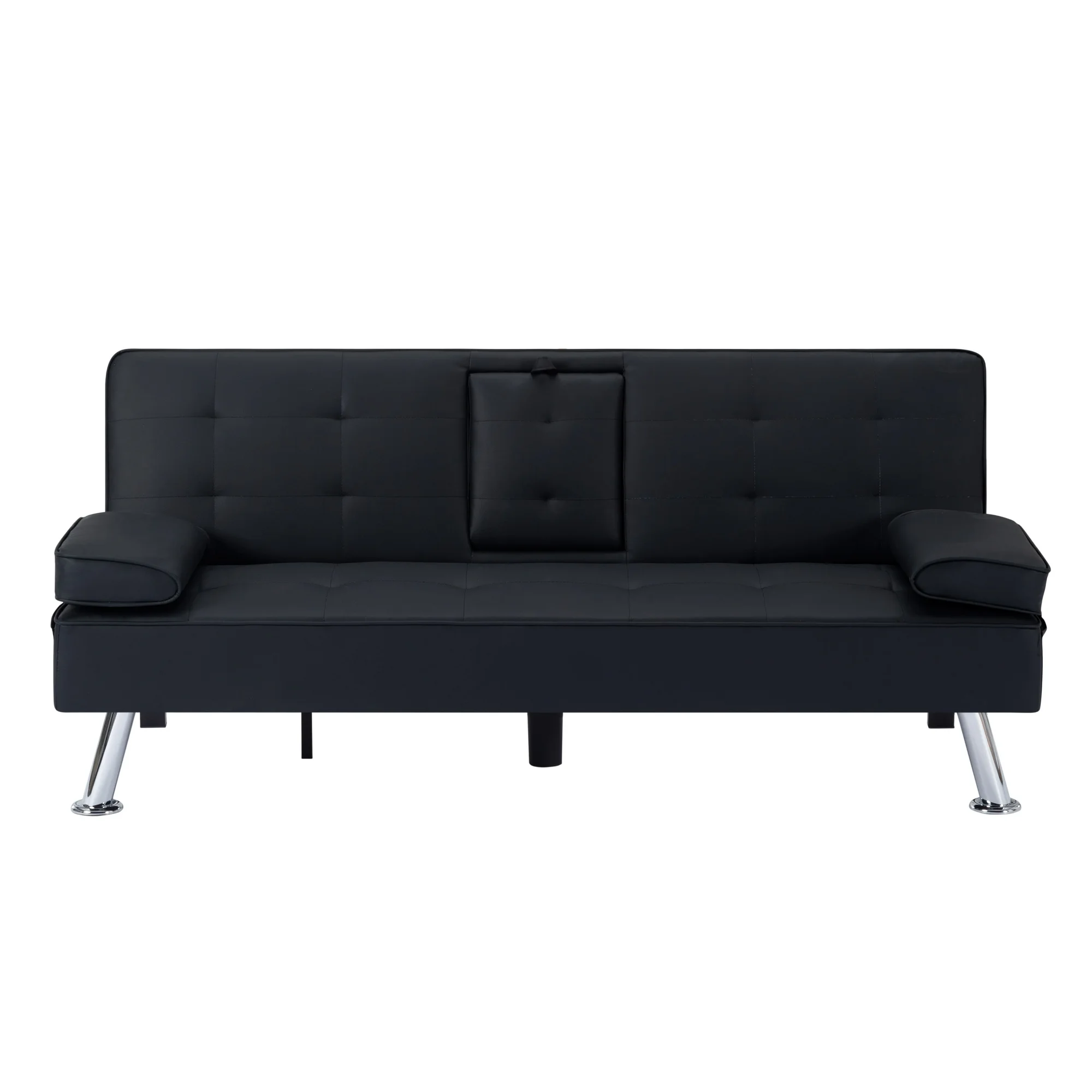 BSHTI Futon Convertible Sleeper Sofa Bed,With 3-Position Adjustable Backrest,Upholstered in PU Fabric,a Side Storage Pocket,Twin-Size Sleeper Sofa,Black