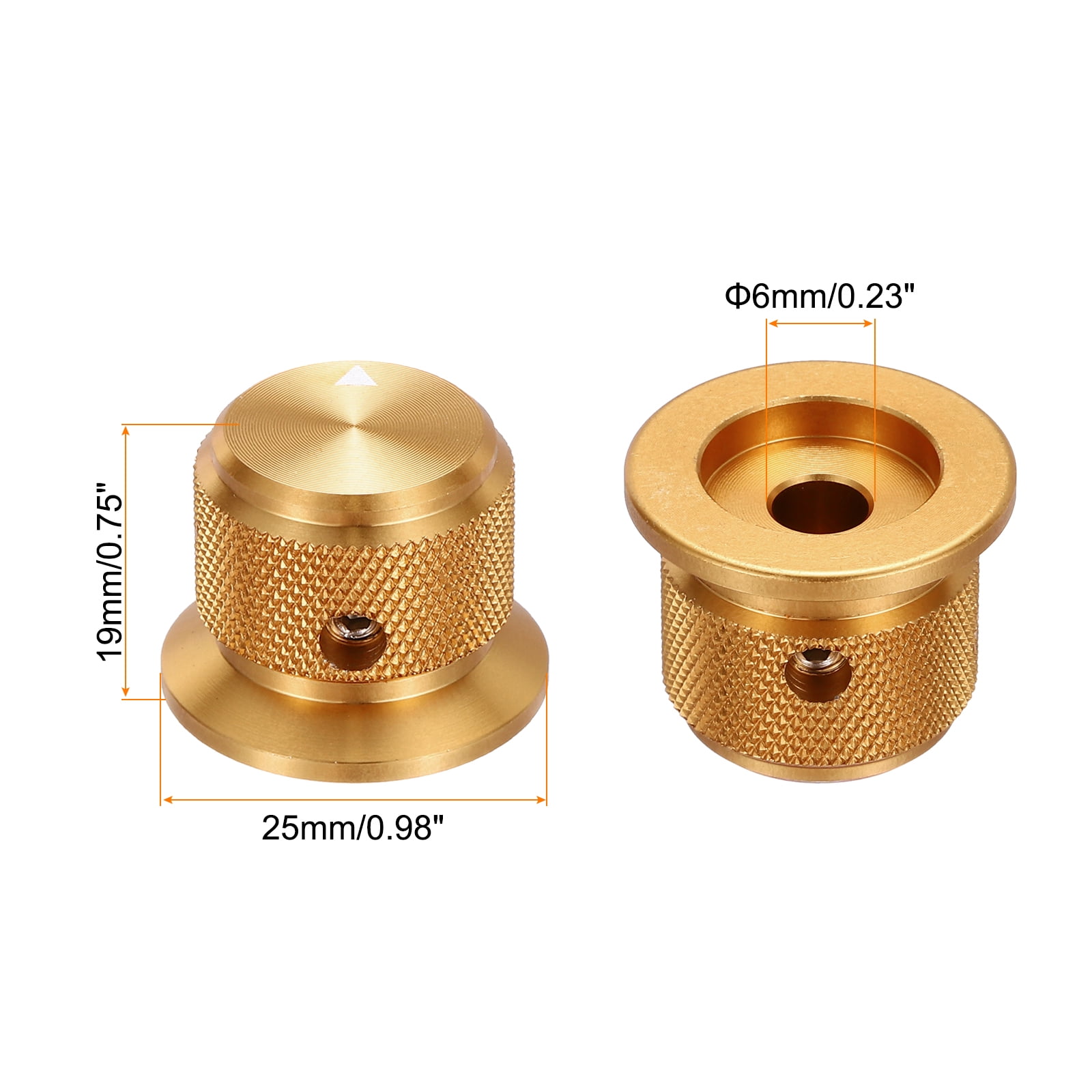 Uxcell 6 Pcs Aluminium Potentiometer Knobs, 1/4" (6mm) Universal Volume Tone Control Knobs with Arrow Indicator for Guitar, Bass, 3/4" Gold