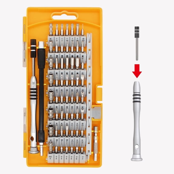 Precision Screwdriver Kit, 60 in 1 with 56 Bits Screwdriver Set, Magnetic Driver Kit with Flexible Shaft, Extension Rod, Suitable for Mobile Phone, Smartphone, Game Console, Tablet, PC(Yellow)