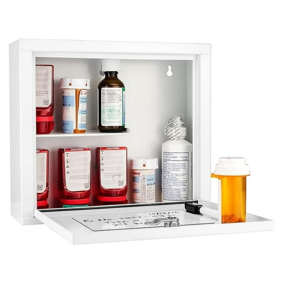 Wall Mount Steel Medicine Cabinet with Mirror - Lockable First Aid Storage Organizer for Bathroom, Bedroom, Clinic - Silver Finish