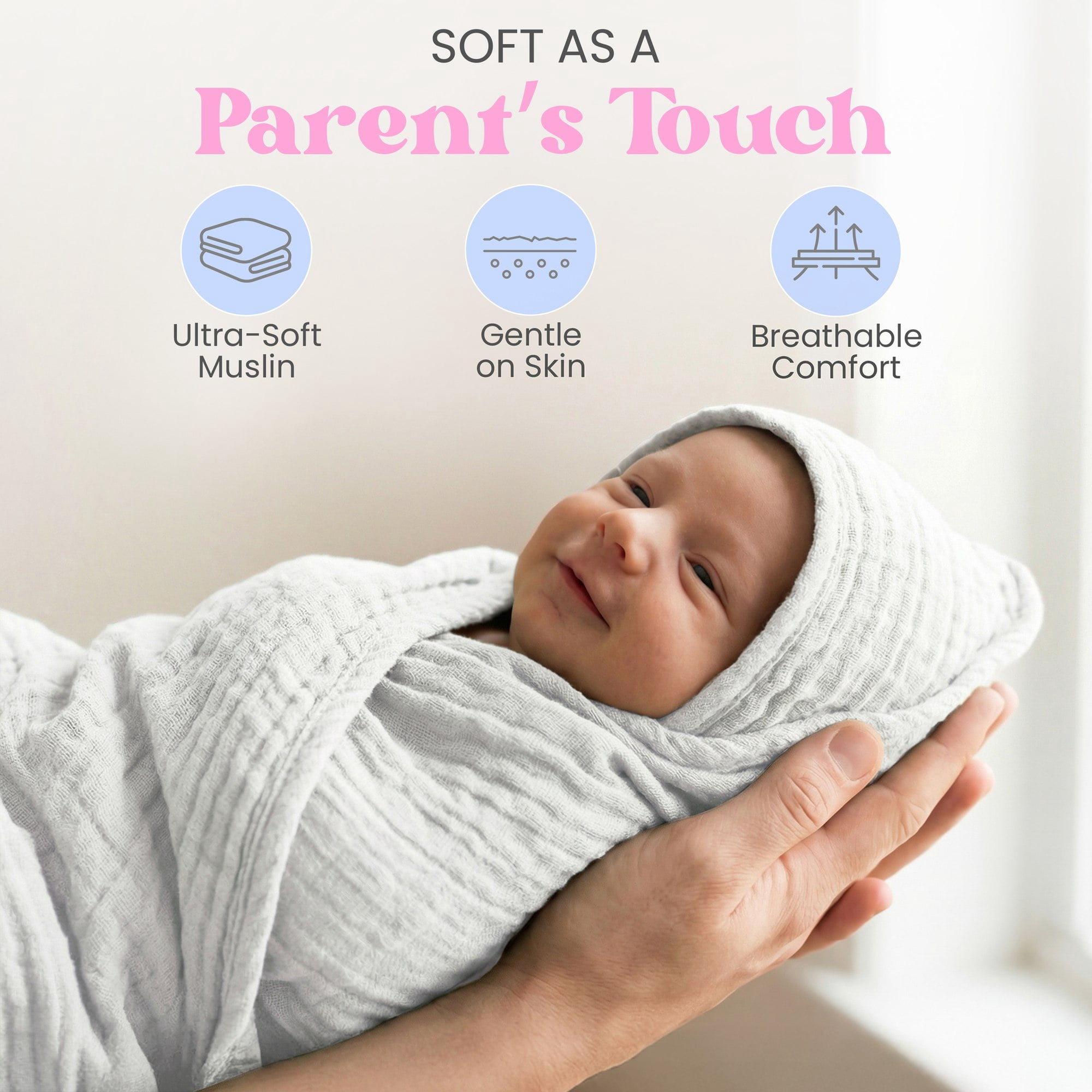 Mère & Moi: Muslin Hooded Baby Bath Towel – 2 Pack, White - 30", Ultra Soft Cotton, Absorbent, Quick-Dry, Oeko-TEX, Pool-Water, Newborn-Toddler Care