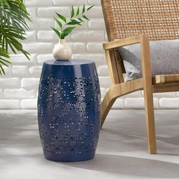 Ruby Outdoor 12 Inch Iron Side Table Dark Blue for  Garden