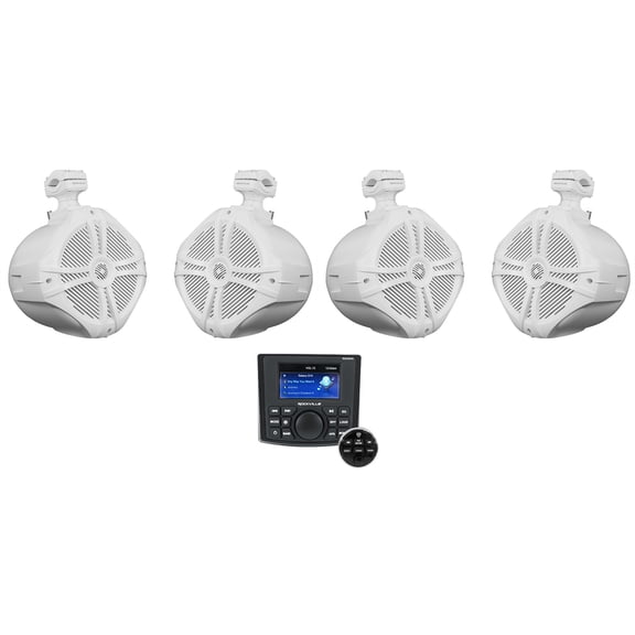 Rockville RGHR45 4 Zone Marine Receiver w/Bluetooth (4) 8" White Tower Speakers