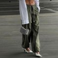 thumbnail image 5 of Women's Low Waist Cargo Pants Casual Solid Color Harajuku Vintage Y2K Low Rise Baggy Jogger Relaxed Cinch Pants Trousers, 5 of 5
