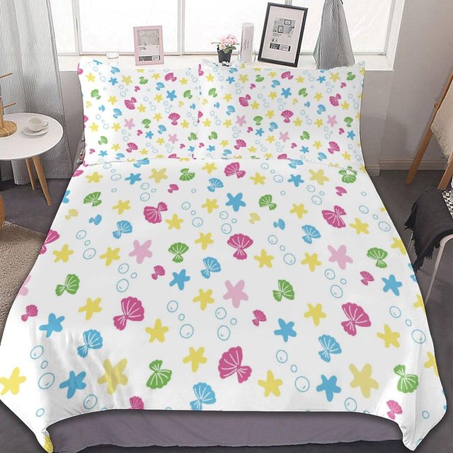 HAHDAXIA Shell Background Bedding Solid Comforter Set for All Seasons 3 Pieces(1 Comforter+2 Pillowcases) Soft Microfiber Bedding Set Full(79"x90")