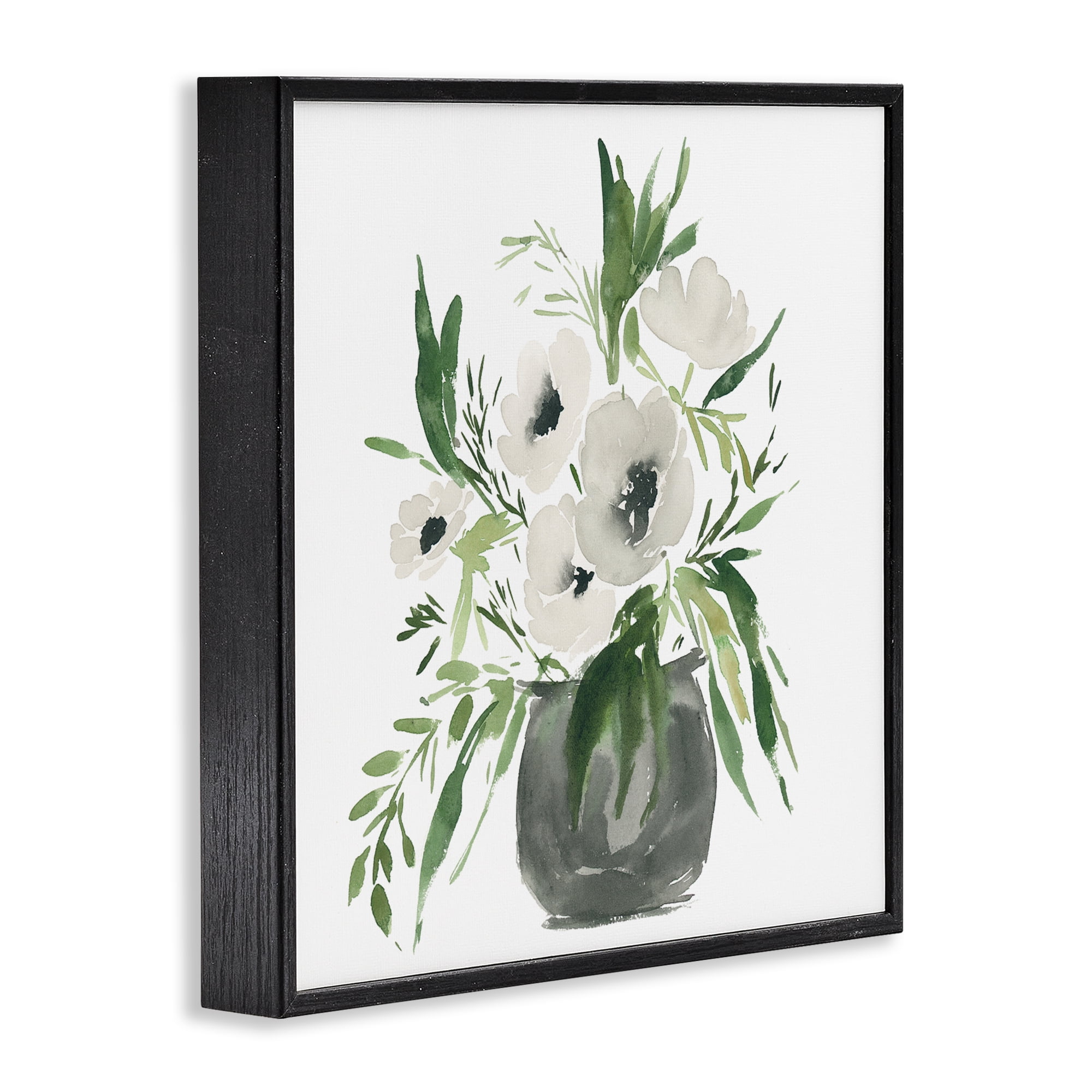 Stupell Industries Rounded White Anemones Black Framed Giclee Art, design by Lucille Price