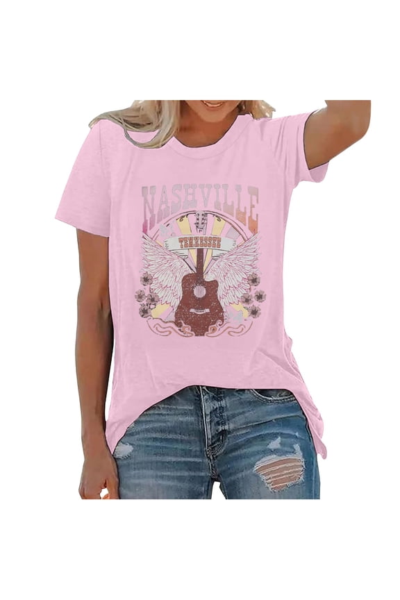 Womens Tops Casual Country Music Shirt Fortennessee Graphic Tshirts Western Short Sleeve Tee Tops Under $5
