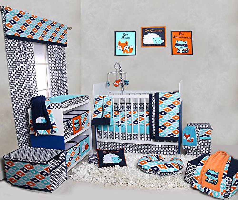 Bacati - Aztec Emma Coral/Mint/Navy Girls Quilted Changing Pad Cover