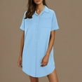 thumbnail image 2 of Dresses for Women, Women's Summer Button Up Shirt Skirt With A Collar Made Of Cotton And Linen Mini Dress Shirt Dress Light Blue M, 2 of 8