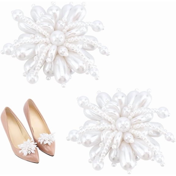 2pcs Pearl Shoe Clips Detachable Flower Shoe Buckle Wedding Shoes Clips White Beaded Shoelace Buckle Imitation Pearl Shoes Decoration