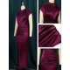 thumbnail image 5 of Women Dress Pleated Long Wine Red Elegant Slit High Collar Slim Fit Sleeveless Maxi Outfits Plus Size Evening Party Shiny Gowns, 5 of 5