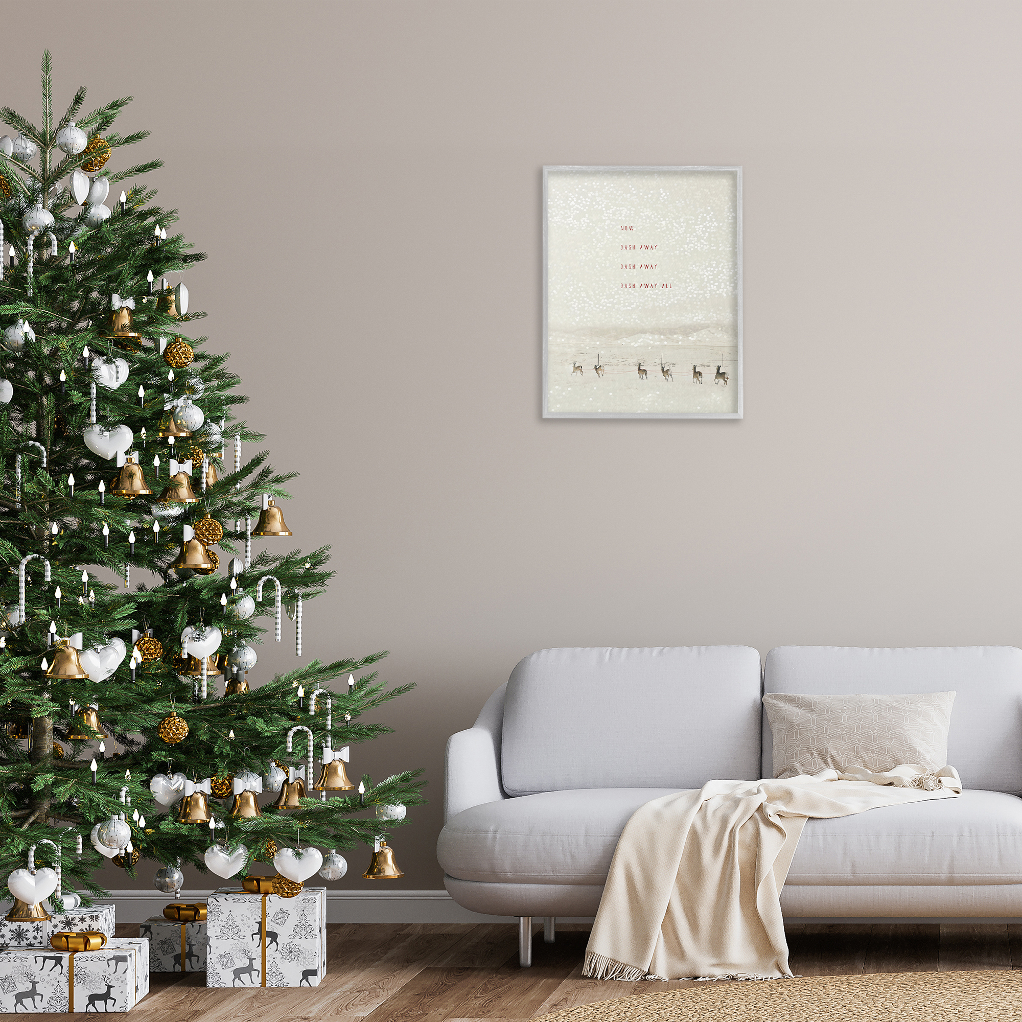Stupell Industries Dash Away Winter Poem Landscape Painting Gray Framed Art Prints Wall Art, 24 x 30