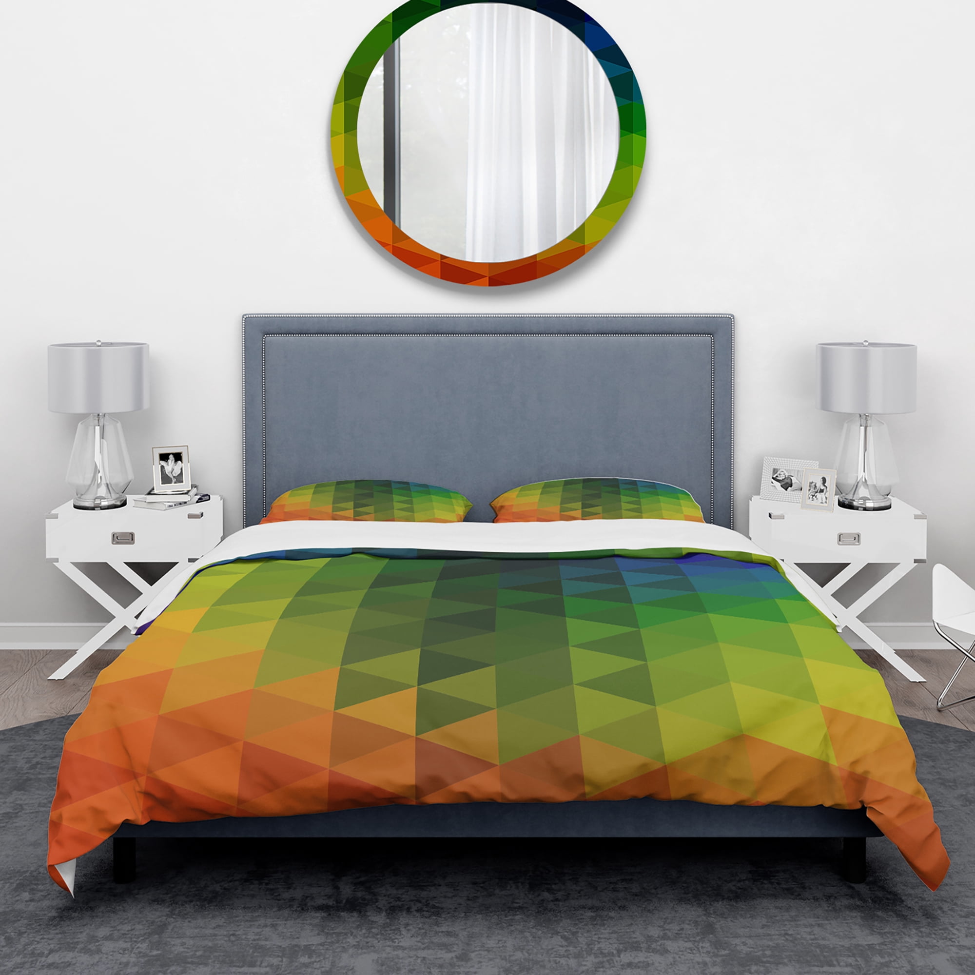 Designart 'Triangular Geometry in Orange , Green and Blue' Modern & Contemporary Duvet Cover Set