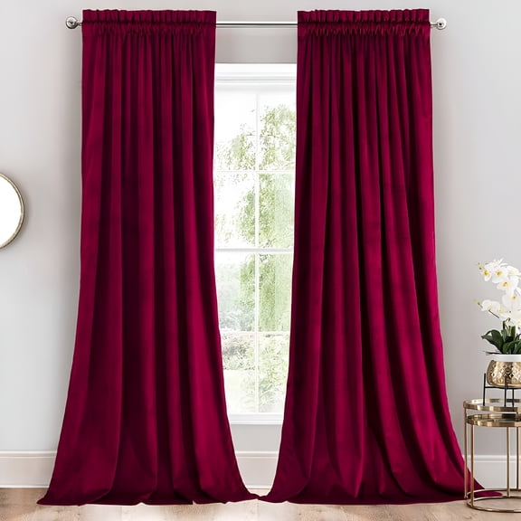 AUQ 2026 New Velvet Heavyweight Rod Pocket Window Curtains,Set of 2 (52"Wx96"L) Solid Panels,Burgundy Heavy Curtains for Winter