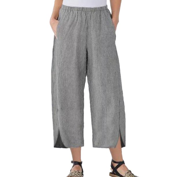 Gibobby pantalones anchos mujer Pantalones holgados informales de Color liso para mujer, pantalón recto, bifurcado, con bolsillo ancho, de pana (Gris, XXL)