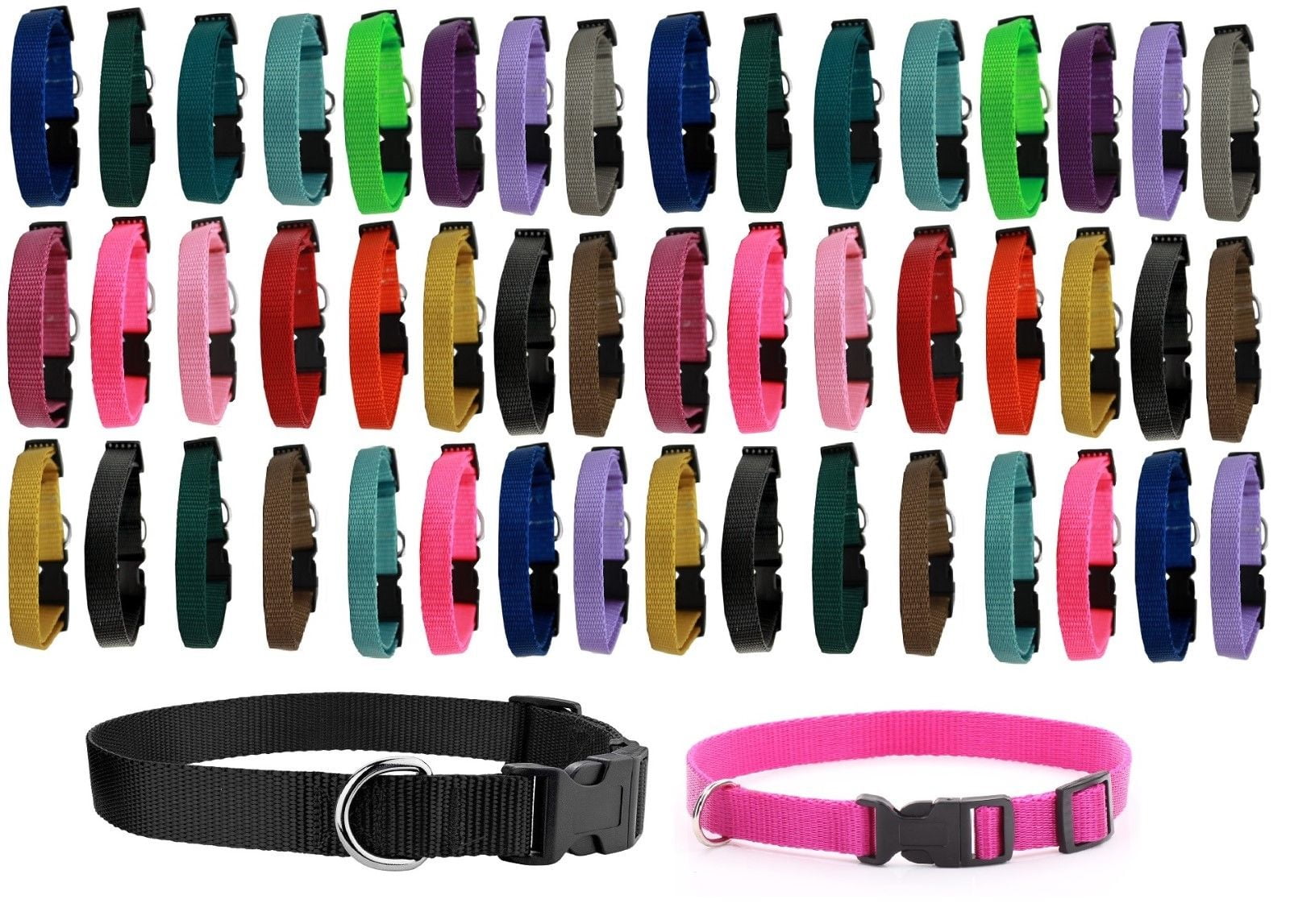 Dog Collar Shelter Rescue Vet Bulk Pack 50 Assorted Color Adjustable Choose Size (Small 10 to