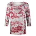 thumbnail image 4 of Pompotops T-shirt Mode Imprimé Ample pour Femmes Manches 3/4 Blouse Col Rond Hauts Décontractés en Solde, 4 of 5