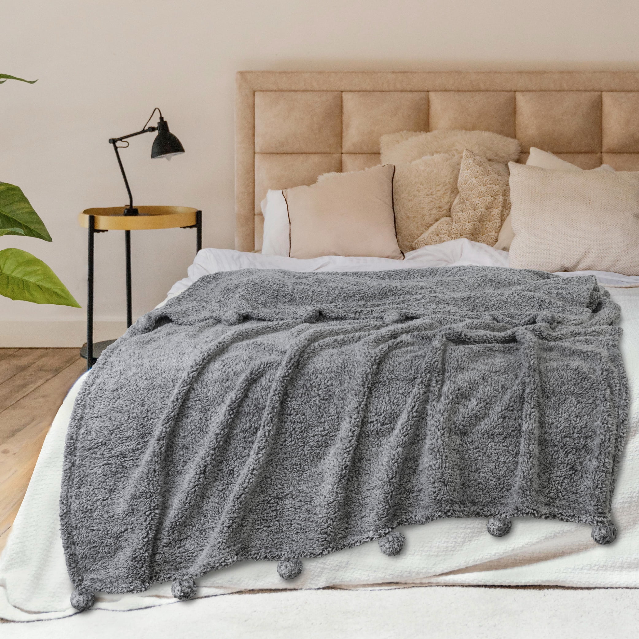 Pavilia Gray Polyester Sherpa Throw, 50” x 60”