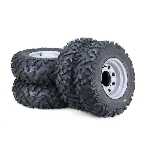LIBRA ATV Tire & Wheel 26x9-12 & 26x11-12 6-Ply on 4 Lugs x 156 PCD 4 3 OS Silver Wheel-Full Set