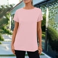 thumbnail image 2 of JSheng Summer Tops for Women Women Loose Short Sleeve Solid Color Round Neck Comfortable Casual T-shirt Top Pink M, 2 of 5